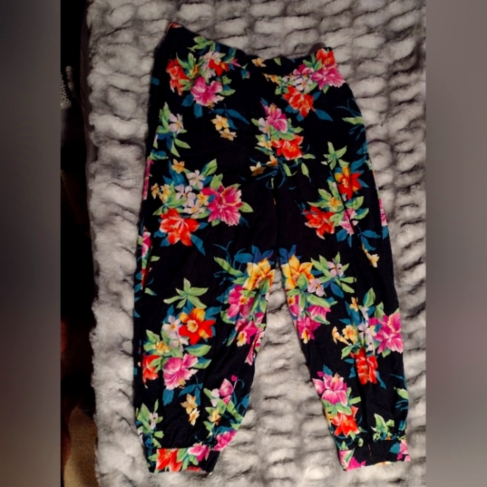 🔥VINTAGE Eber San Francisco Women's Pants Size Small Festival Floral 80s 90s